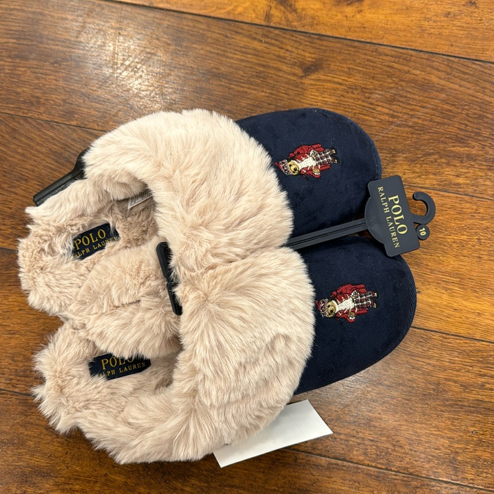 polo ralph lauren bear slippers navy